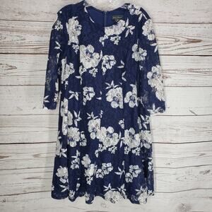 Jessica Howard Women's Navy Blue White Floral Lace Zip Up Dress Size 16W